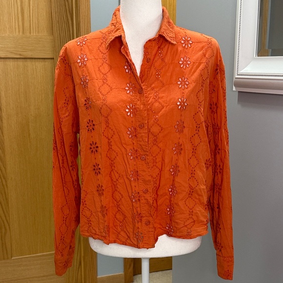 Quiksilver Orange Embroidered Button Down Shirt - Picture 1 of 5